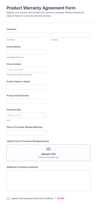 Product Warranty Agreement Form Template