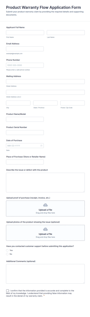 Product Warranty Flow Application Form Template