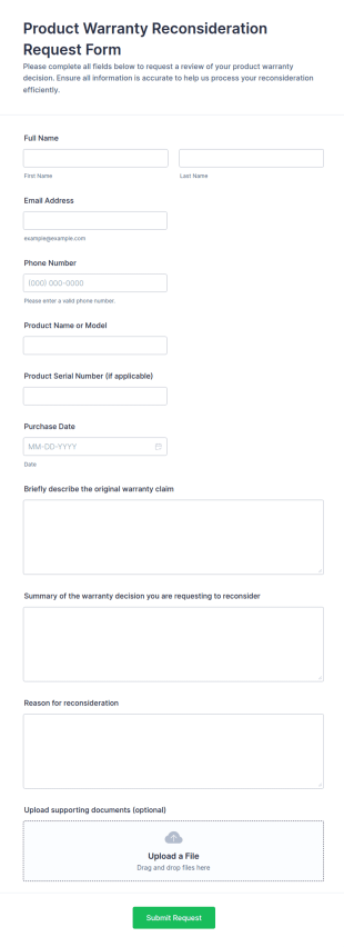 Product Warranty Reconsideration Request Form Template
