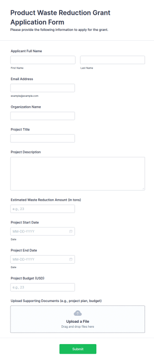 Product Waste Reduction Grant Application Form Template
