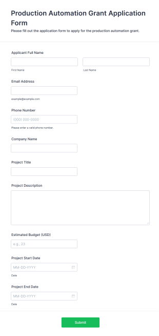 Production Automation Grant Application Form Form Template