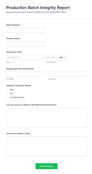 Production Batch Integrity Report Form Template