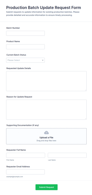 Production Batch Update Request Form Template