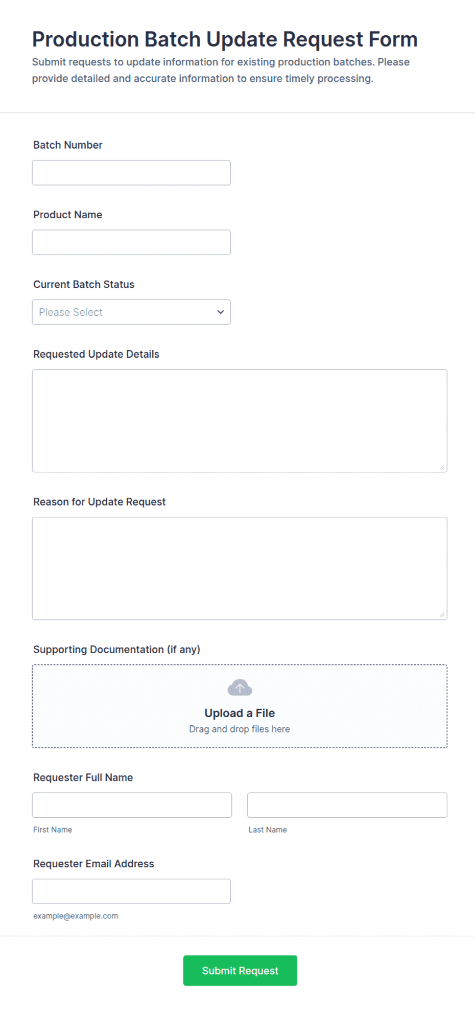 Form Update Request Production Batch Update Request Form Template | Jotform