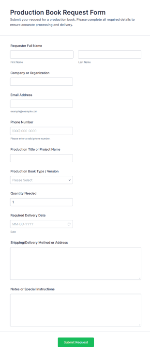Production Book Request Form Template