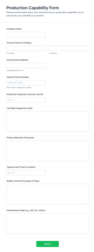 Production Capability Form Template