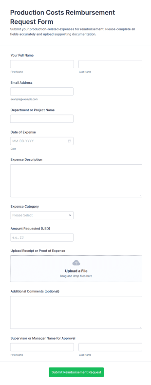 Production Costs Reimbursement Request Form Template