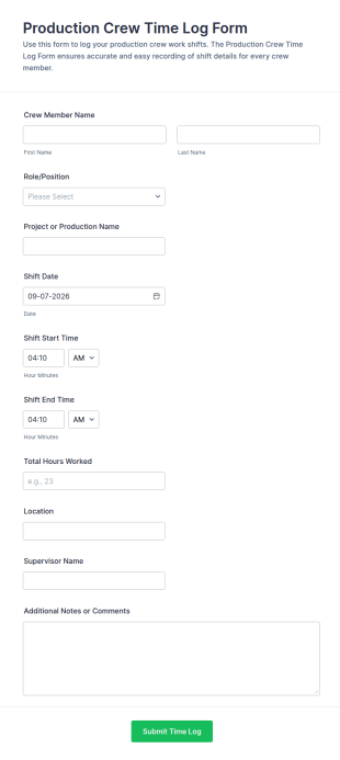 Production Crew Time Log Form Template