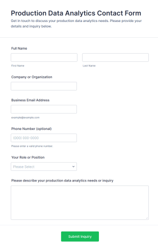 Production Data Analytics Contact Form Template