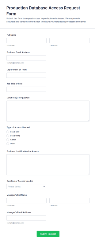 Production Database Access Request Form Template