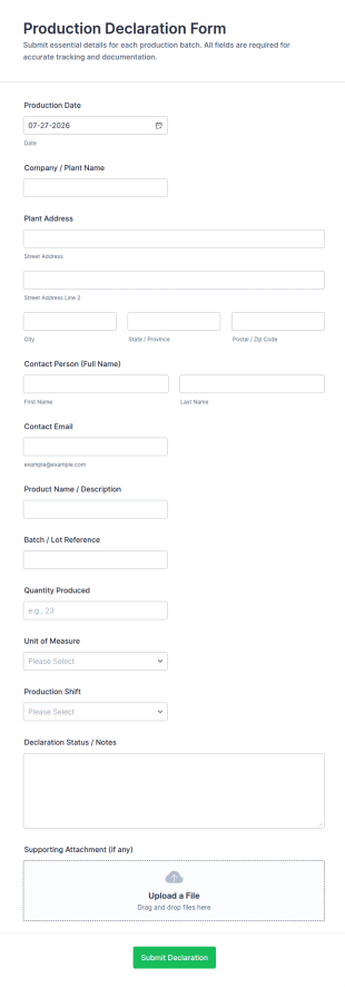 Production Declaration Form Template