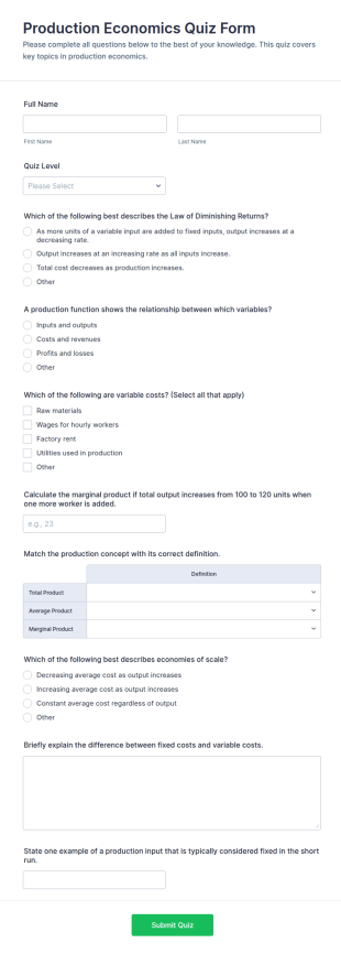 Production Economics Quiz Form Template