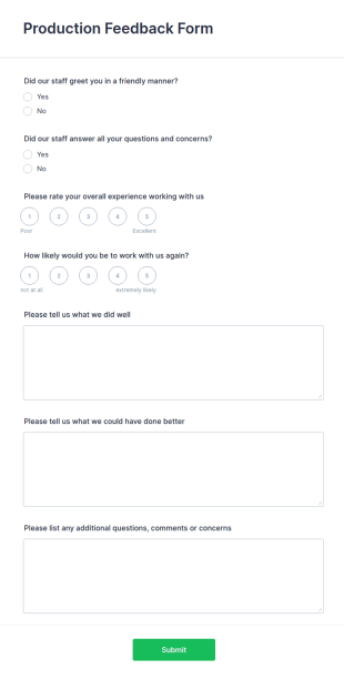 Production Feedback Form Template