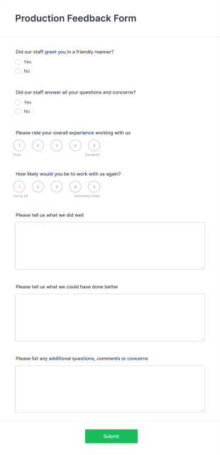 Production Feedback Form Template