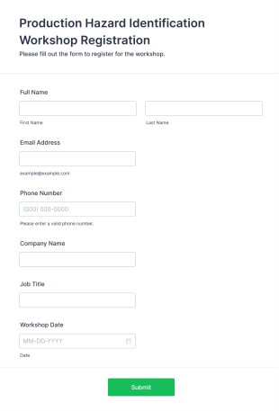 Production Hazard Identification Workshop Registration Form Template