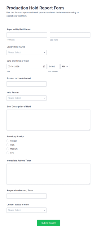 Production Hold Report Form Template