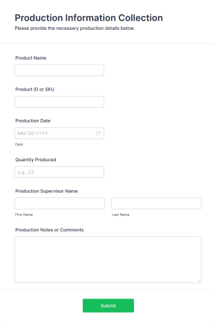 Production Information Collection Form Template