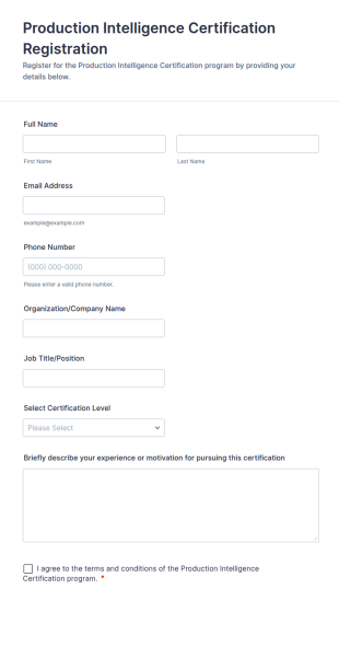 Production Intelligence Certification Registration Form Template