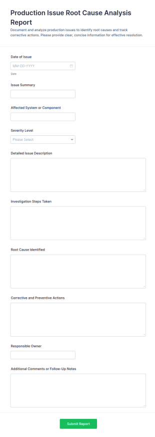 Production Issue Root Cause Analysis Report Form Template
