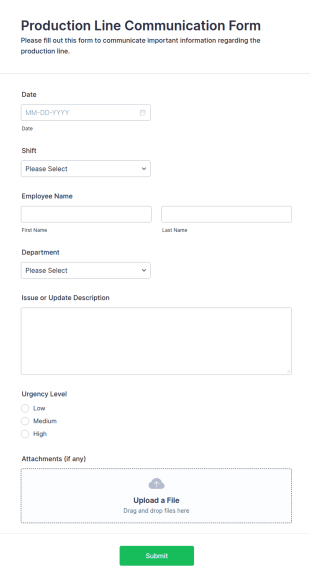 Production Line Communication Form Template