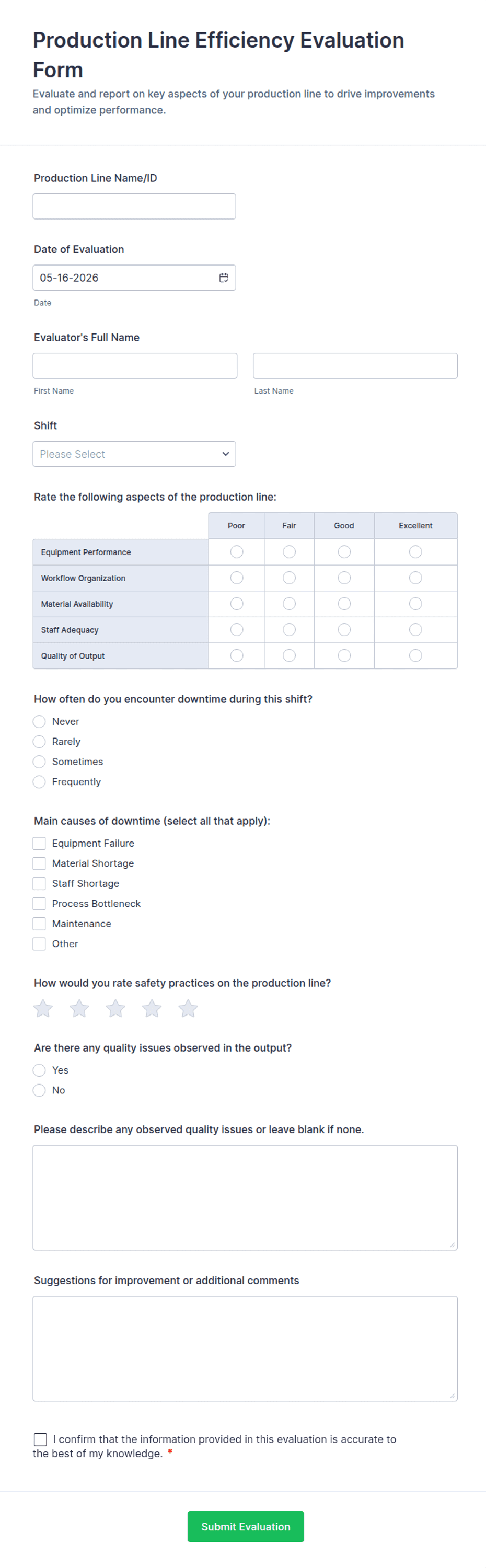 Production Line Efficiency Evaluation Form Template | Jotform