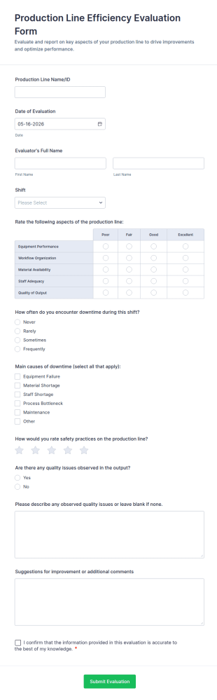 Production Line Efficiency Evaluation Form Template