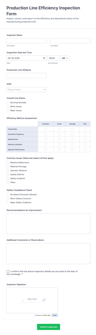 Production Line Efficiency Inspection Form Template