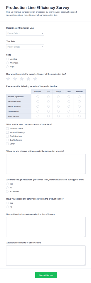 Production Line Efficiency Survey Form Template