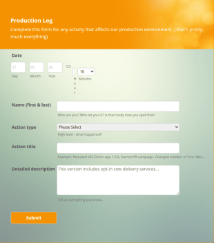 Production Log Form Template