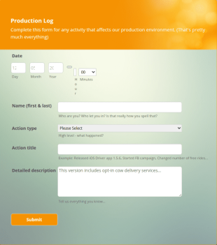 Production Log Form Template
