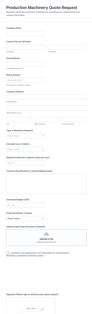 Production Machinery Quote Request Form Template