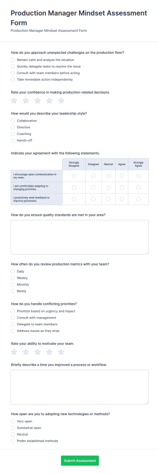 Production Manager Mindset Assessment Form Template