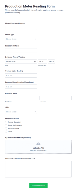 Production Meter Reading Form Template