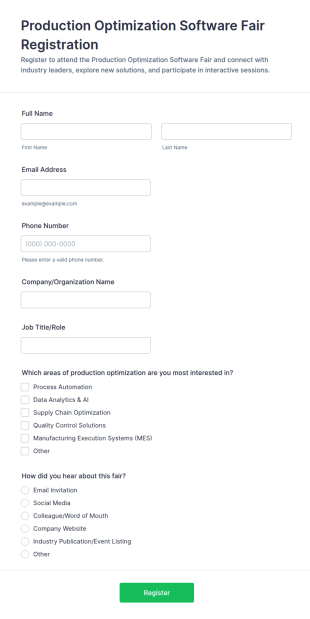Production Optimization Software Fair Registration Form Template