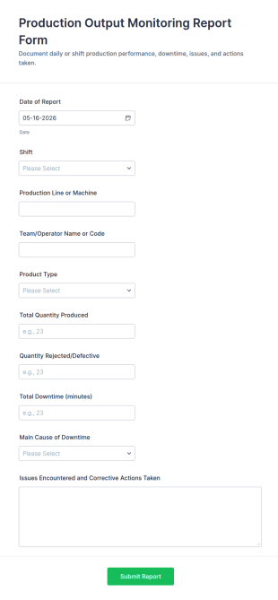 Production Output Monitoring Report Form Template