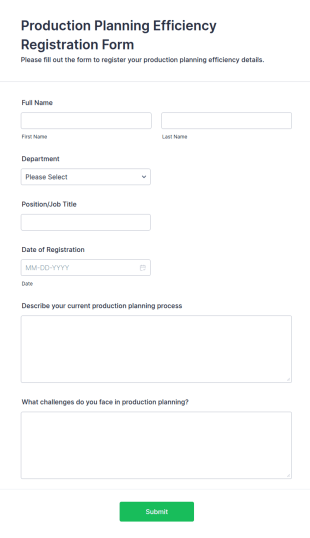 Production Planning Efficiency Registration Form Template