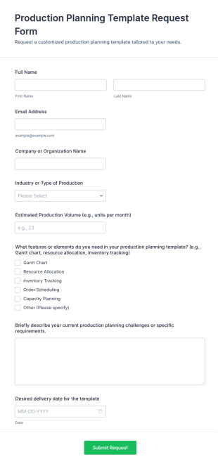 Production Planning Template Request Form