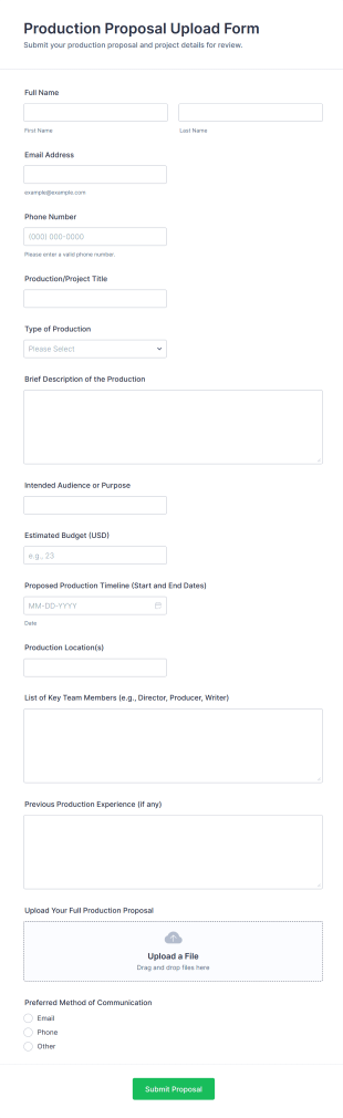 Production Proposal Upload Form Template