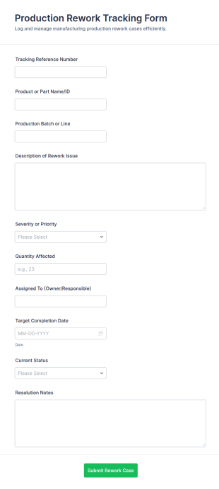 Production Rework Tracking Form Template