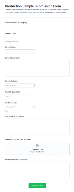 Production Sample Submission Form Template