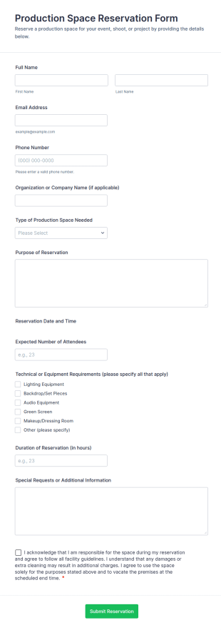 Production Space Reservation Form Template