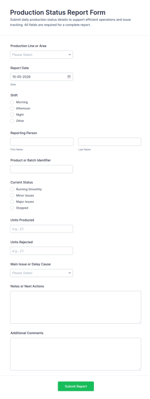 Production Status Report Form Template