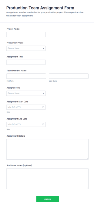 Production Team Assignment Form Template