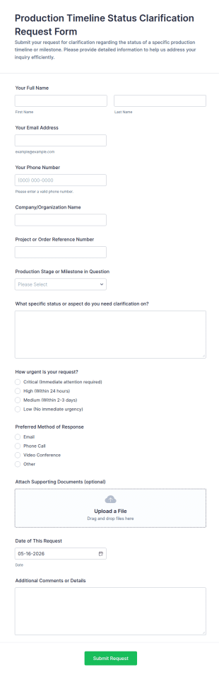 Production Timeline Status Clarification Request Form Template