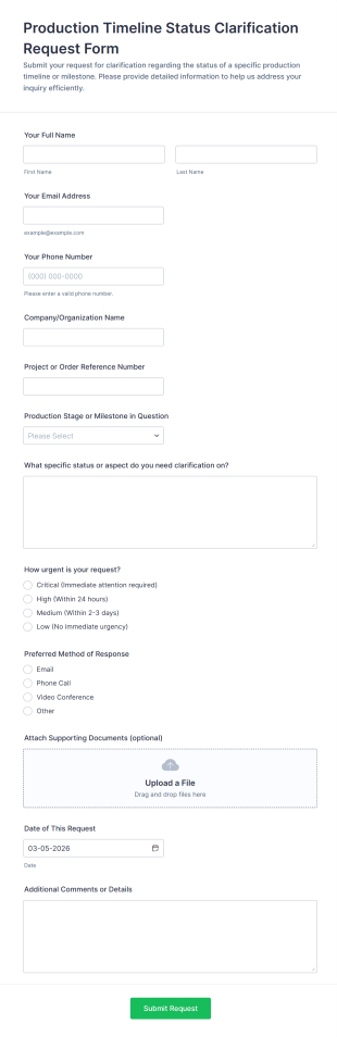 Production Timeline Status Clarification Request Form Template