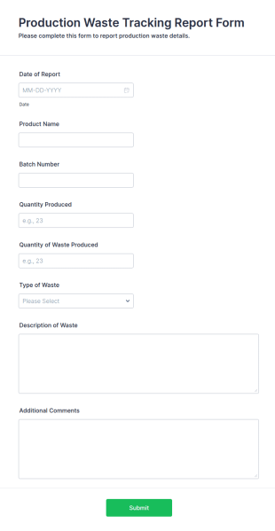 Production Waste Tracking Report Form Template
