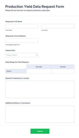 Production Yield Data Request Form Template