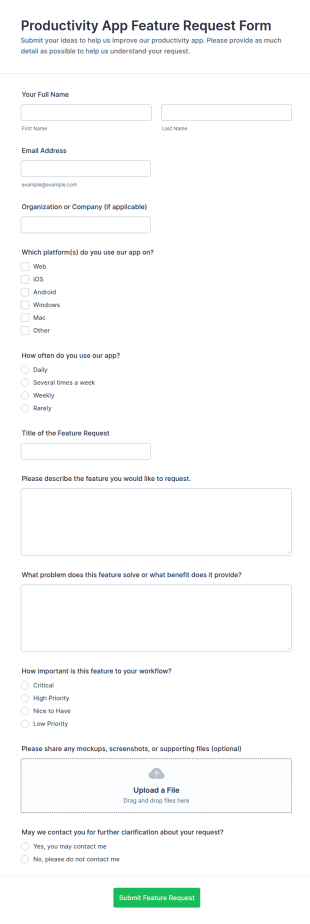 Productivity App Feature Request Form Template
