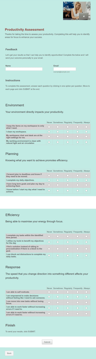 Productivity Assessment Form Template