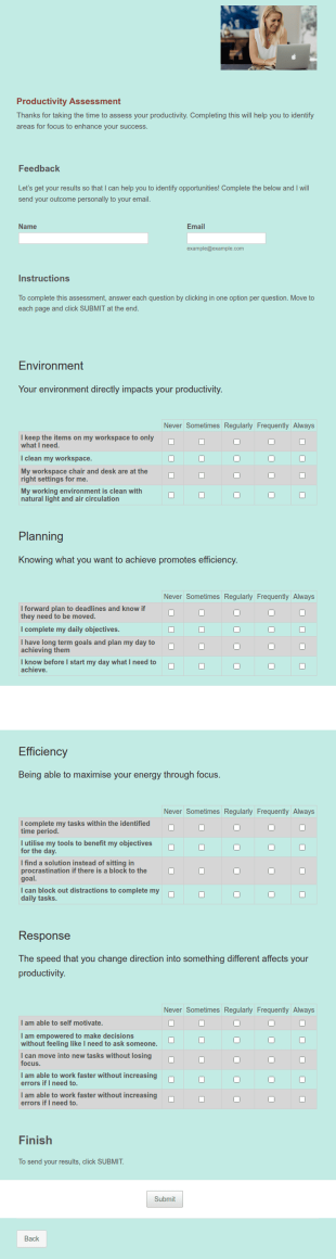 Productivity Assessment Form Template